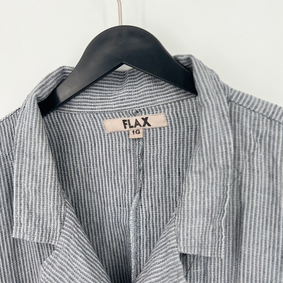 Flax 100% Linen Stripe Buttoned Blouse Jacket Size 1G- 20/22 - Picture 2 of 7